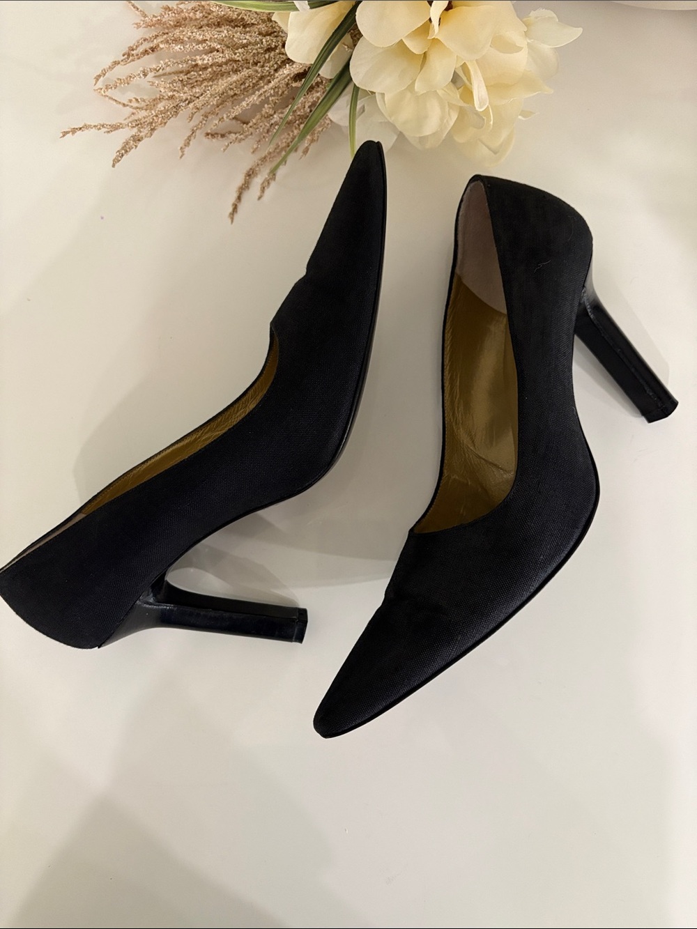 Saint Laurent Black Textile Fabric (Linen) Pointed Pump with Mid Heel - Picture 5 of 6